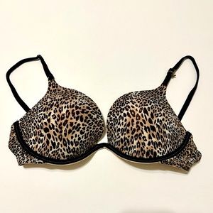 Victoria’s Secret “Very Sexy” Push Up Bra Leopard Print Black Trim 38C N…